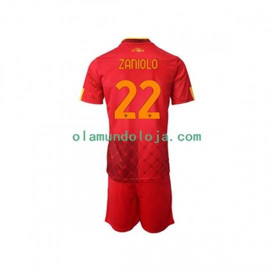 Camisola AS Roma Nicolo Zaniolo 22 Criança Equipamento Primeiro 2022-2023 Manga Curta